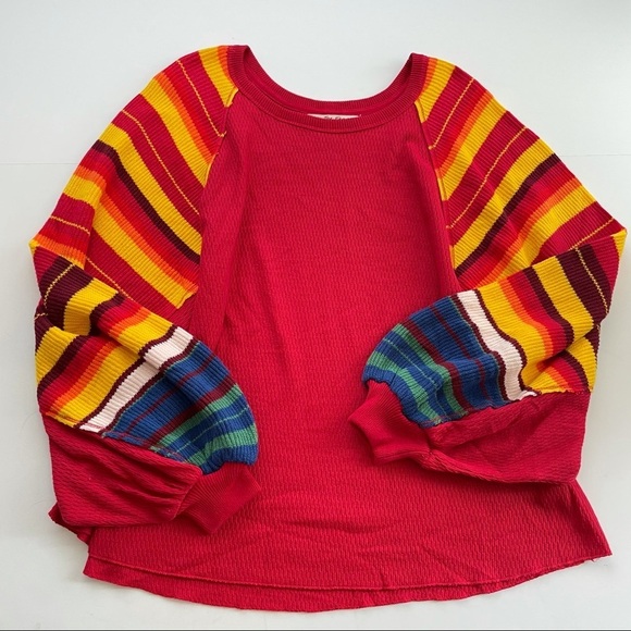 Free People Tops - Free People Rainbow Dreams oversized sleeve top stripe